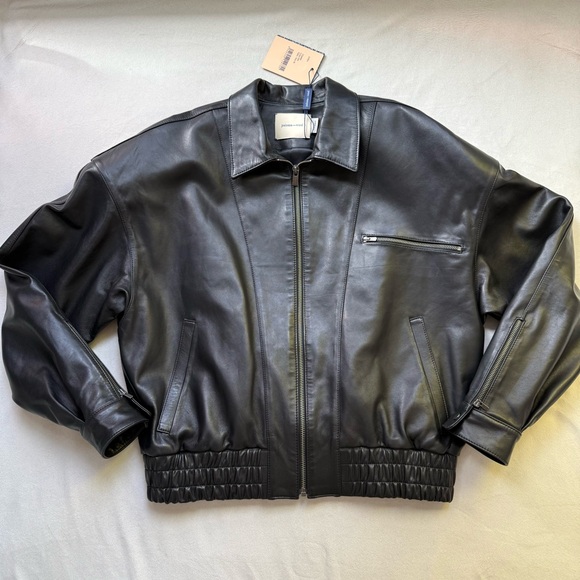 Paloma Wool Jackets & Blazers - PALOMA WOOL LORA BLACK LEATHER BOMBER JACKET SIZE 36 (SMALL)